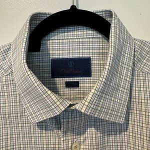 David Donahue Dress Shirt 16 1/2 36/37 Blue/green/White plaid